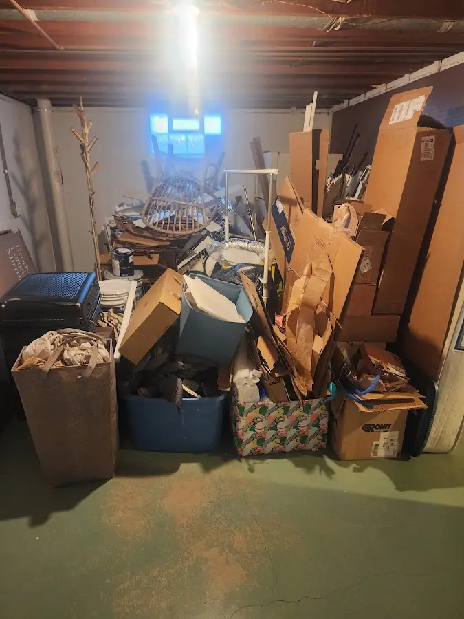 Roll-off dumpster container at job site for 4 Yard Dumpster Rental in Carnegie